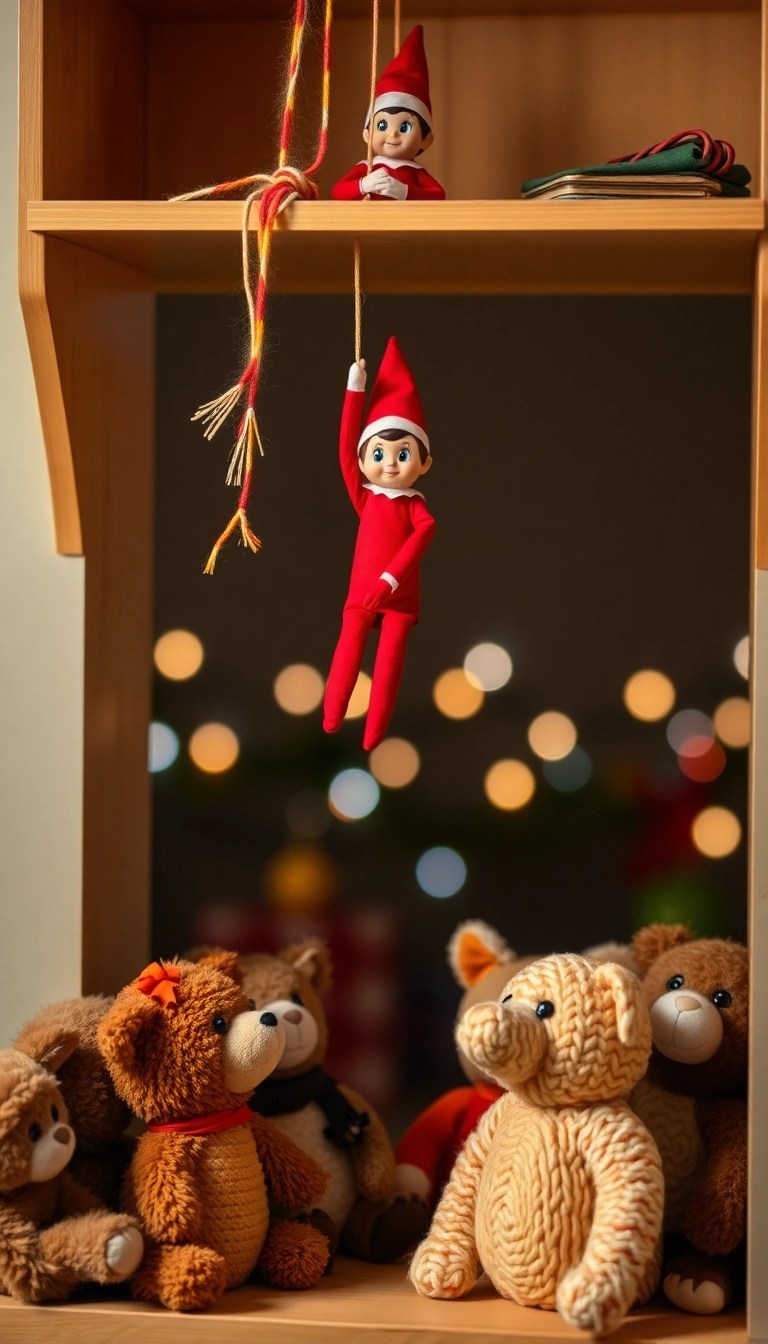 10 Last-Minute Elf on the Shelf Ideas That Will Save Your Holiday Spirit! - 3. Elf's Adventurous Zip Line