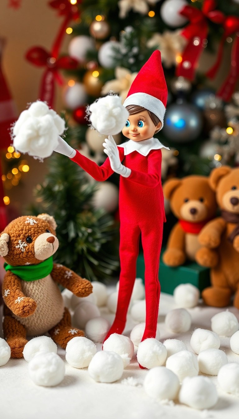 10 Last-Minute Elf on the Shelf Ideas That Will Save Your Holiday Spirit! - 6. Elf's Snowball Fight