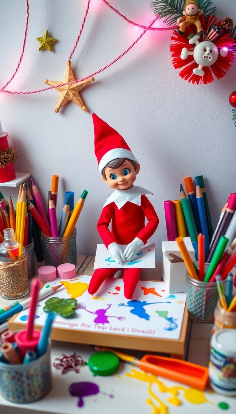 10 Last-Minute Elf on the Shelf Ideas That Will Save Your Holiday Spirit! - 7. Elf's Art Studio