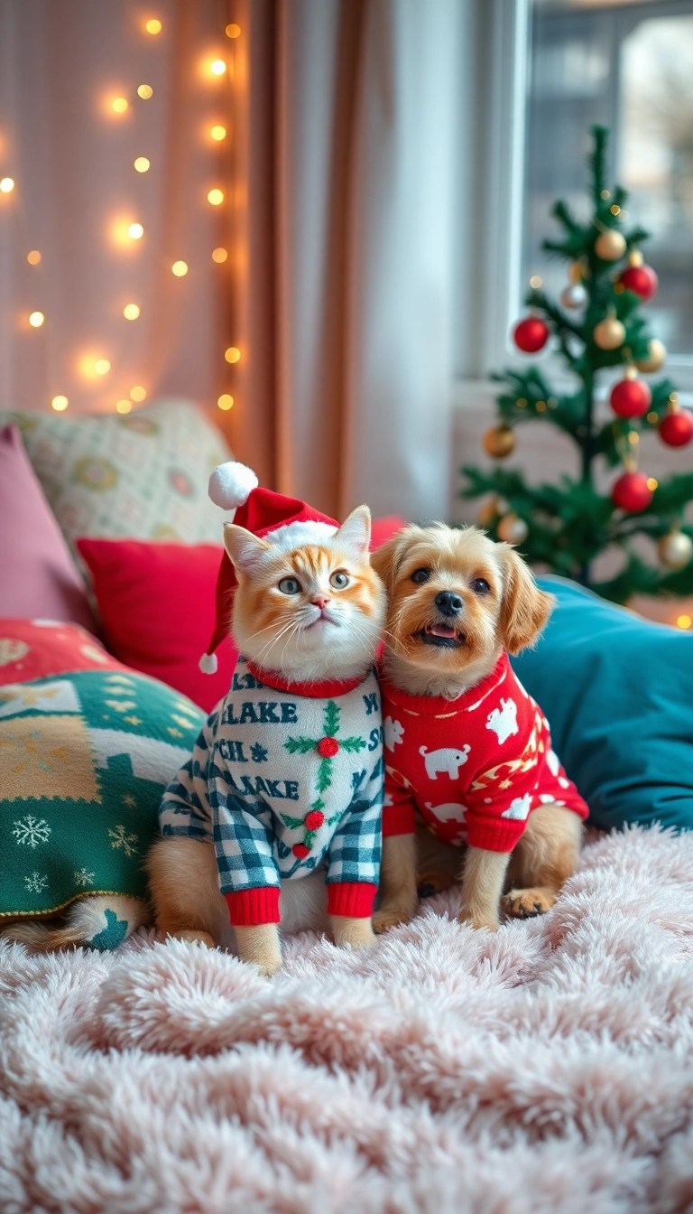 12 Charming Christmas Photo Ideas with Pets That Will Melt Your Heart! - 1. Pajama Party with Pets