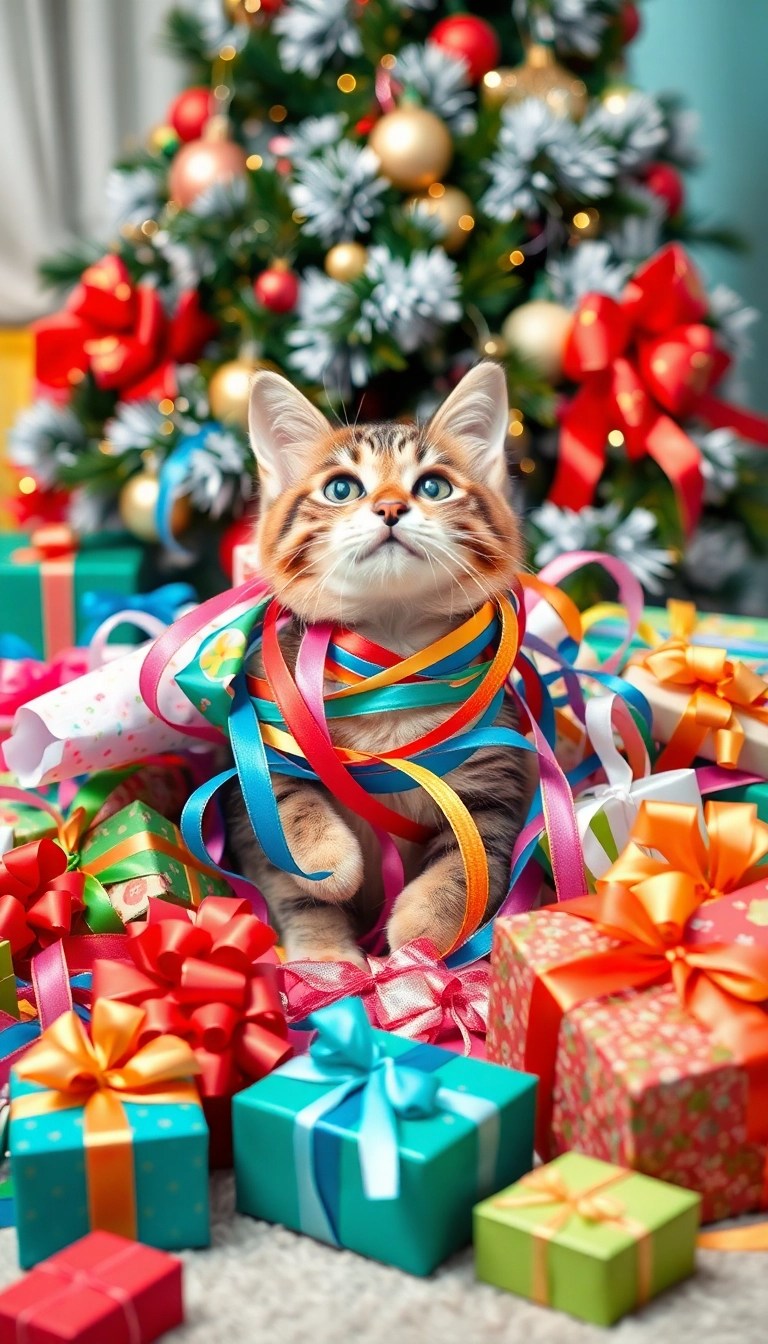 12 Charming Christmas Photo Ideas with Pets That Will Melt Your Heart! - 10. Gift Wrapping Shenanigans