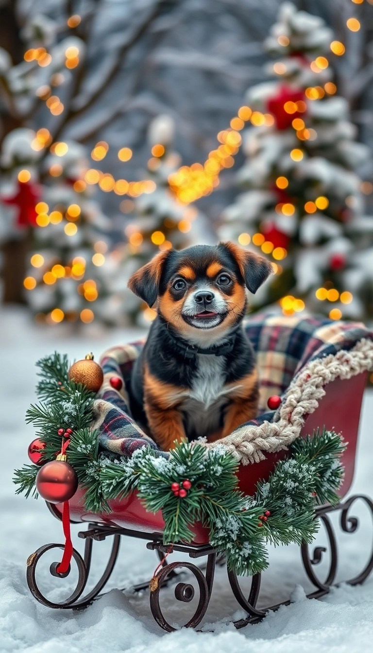 12 Charming Christmas Photo Ideas with Pets That Will Melt Your Heart! - 11. Sleigh Ride Dreams