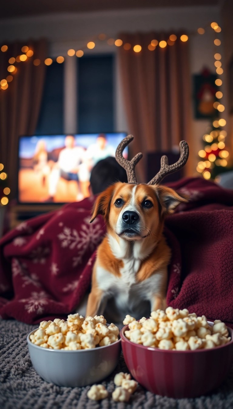 12 Charming Christmas Photo Ideas with Pets That Will Melt Your Heart! - 9. Holiday Movie Night
