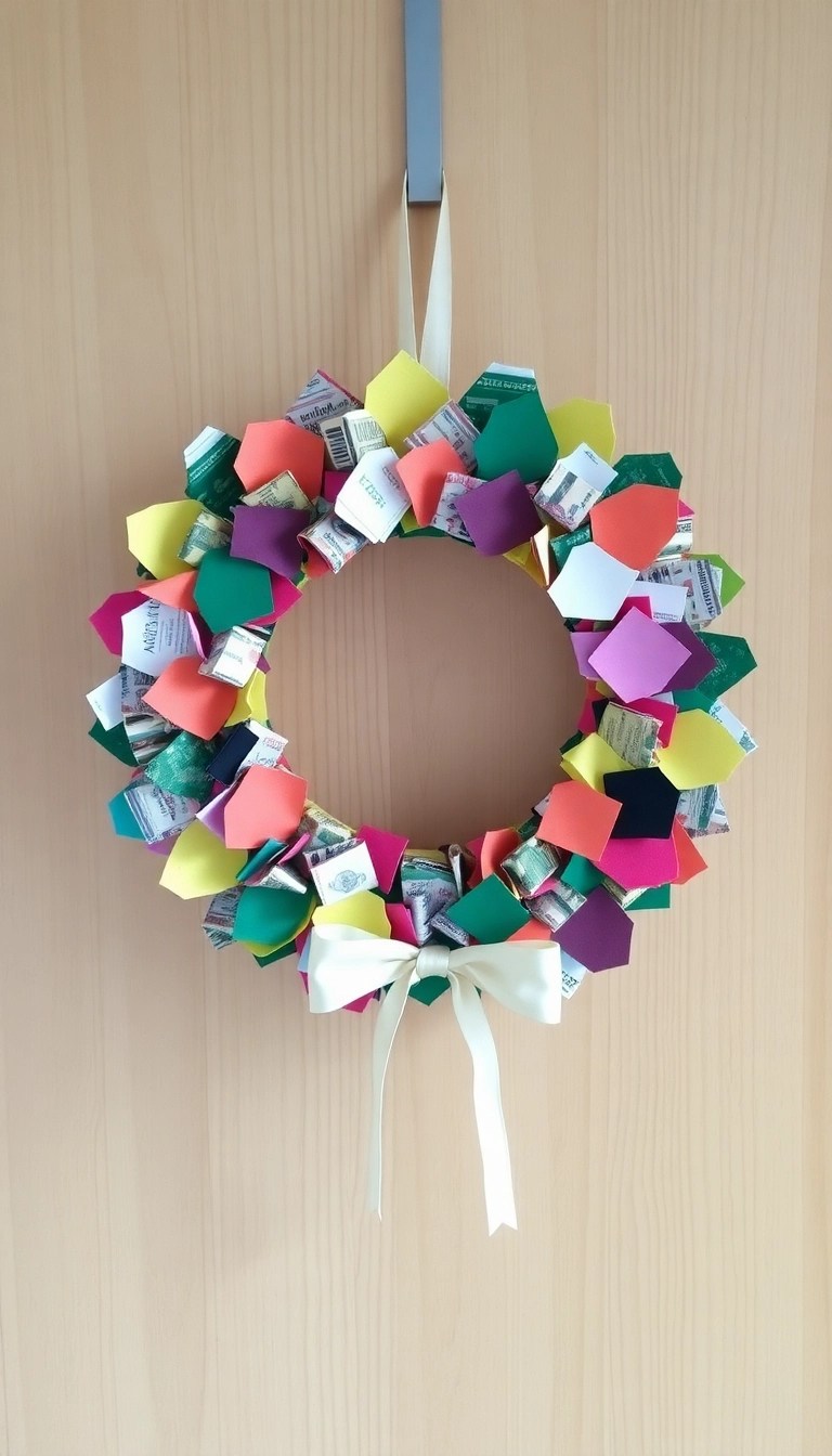 12 DIY Christmas Wreaths That Will Make Your Front Door Shine (You Won't Believe How Easy They Are!) - 12. Festive Recycled Material Wreath