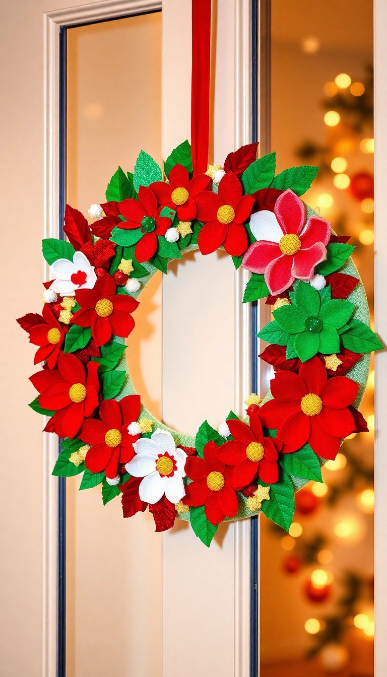 12 DIY Christmas Wreaths That Will Make Your Front Door Shine (You Won't Believe How Easy They Are!) - 5. Festive Felt Flower Wreath