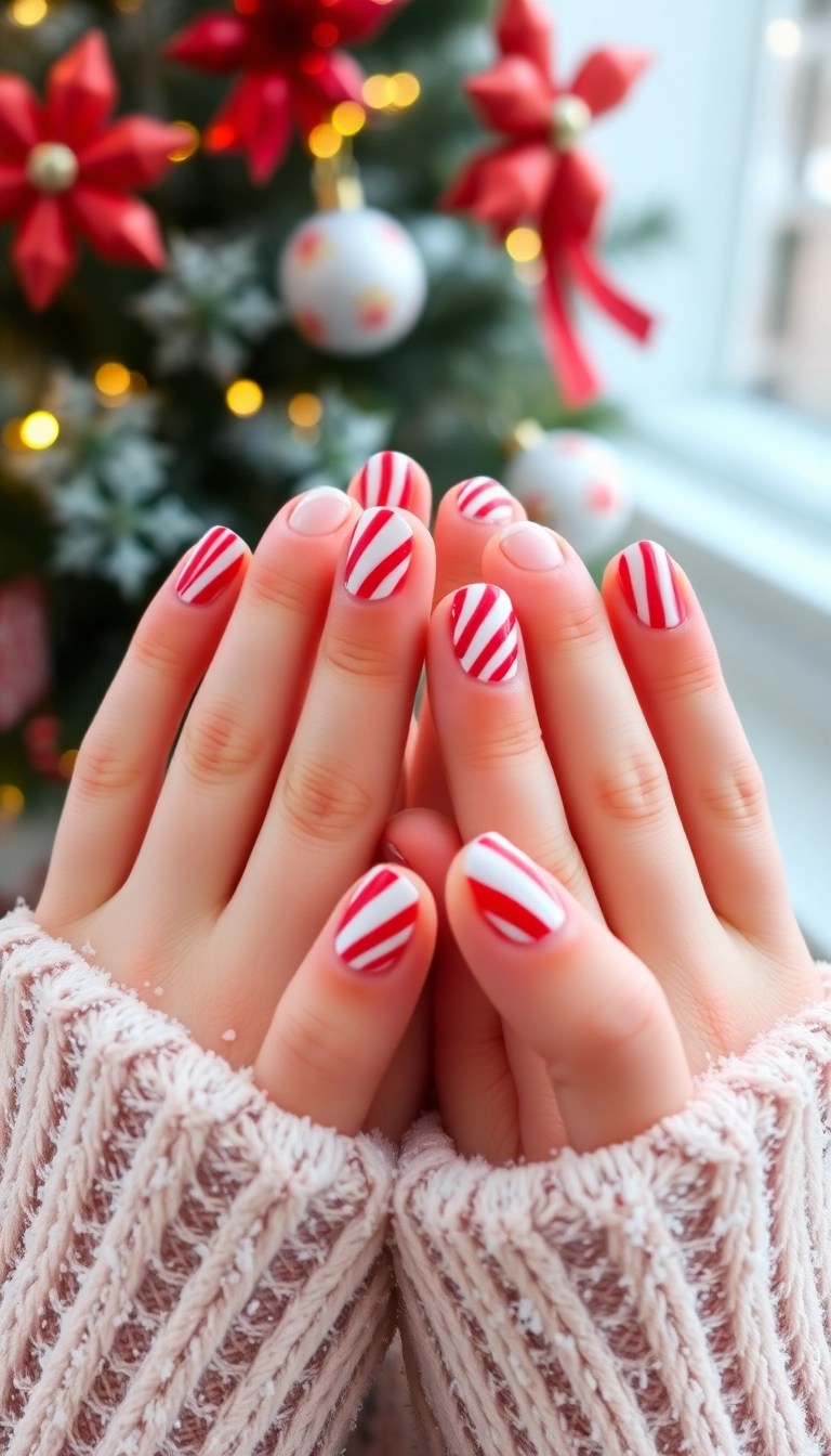 12 Quick Christmas Nail Ideas for Last-Minute Holiday Prep (You Can Do #3 in 10 Minutes!) - 1. Candy Cane Stripes