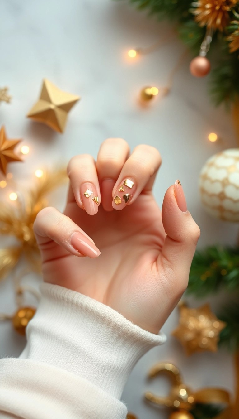 12 Quick Christmas Nail Ideas for Last-Minute Holiday Prep (You Can Do #3 in 10 Minutes!) - 11. Simple Gold Foil
