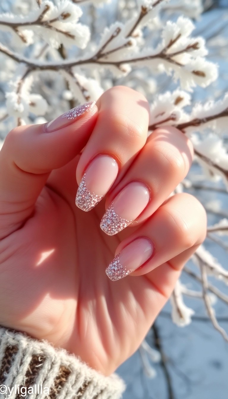 12 Quick Christmas Nail Ideas for Last-Minute Holiday Prep (You Can Do #3 in 10 Minutes!) - 7. Frosted Glitter Tips