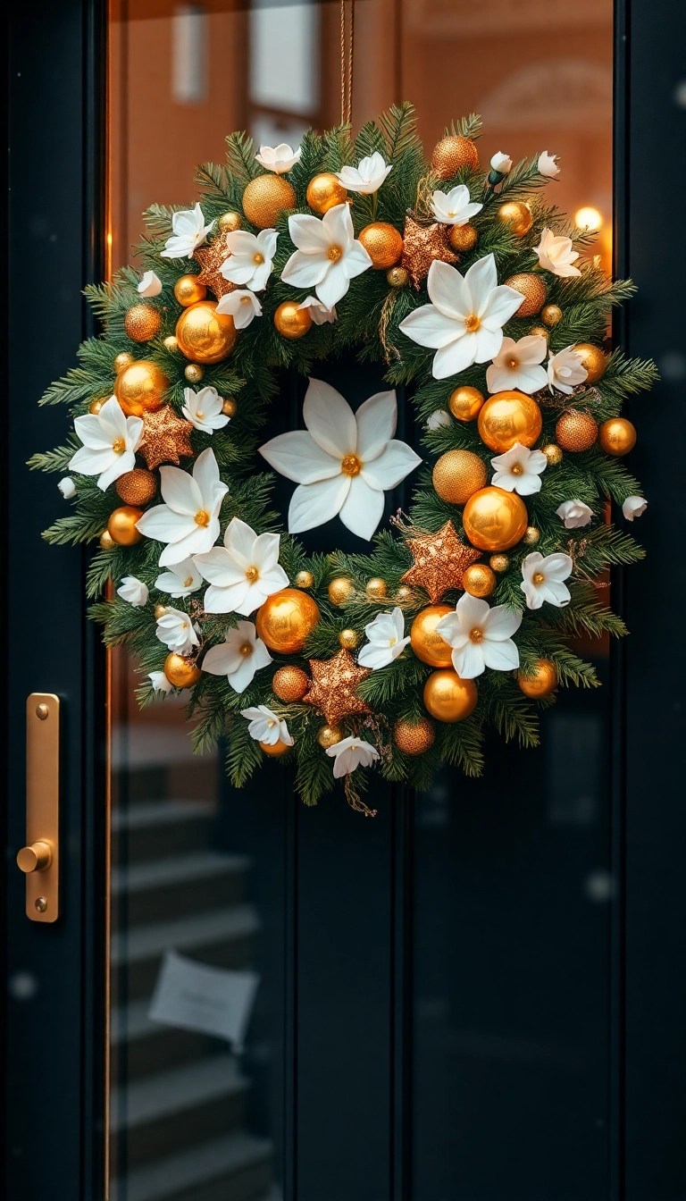 12 Stunning Christmas Wreath Ideas That'll Make Your Front Door the Talk of the Town! - 4. Glamorous Gold and White