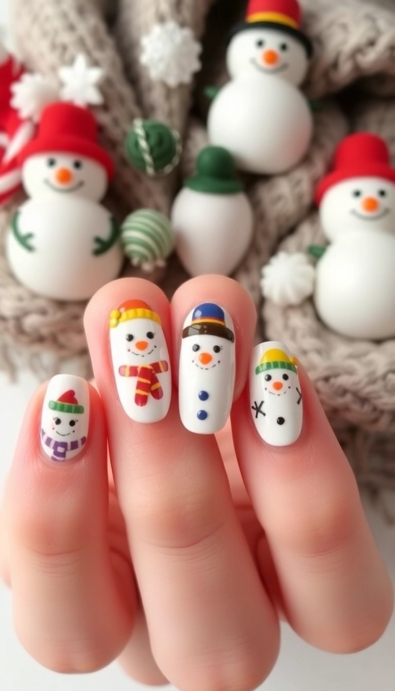 14 Easy Christmas Nail Art Tutorials to Get You in the Holiday Spirit! (Tutorial #3 Will Wow You!) - 10. Snowman Smiles