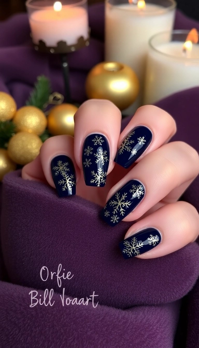 14 Easy Christmas Nail Art Tutorials to Get You in the Holiday Spirit! (Tutorial #3 Will Wow You!) - 4. Elegant Gold Snowflakes