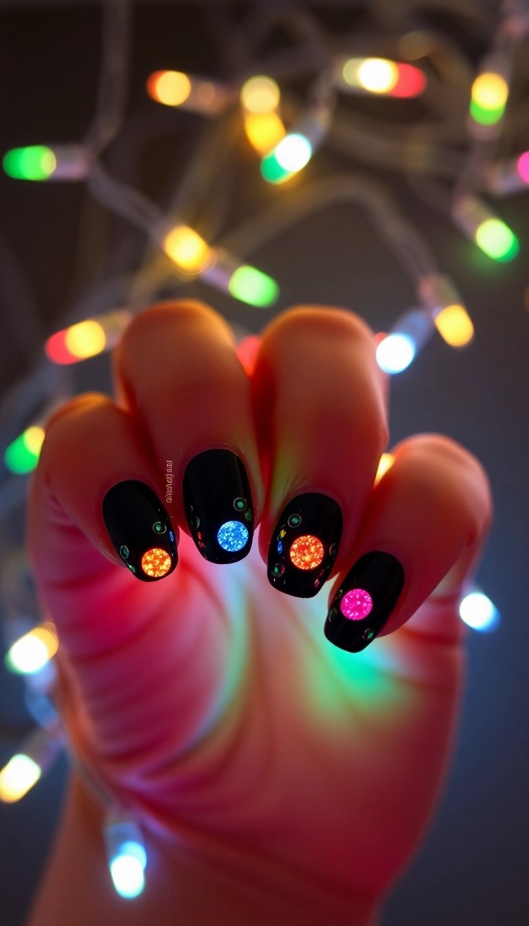 14 Easy Christmas Nail Art Tutorials to Get You in the Holiday Spirit! (Tutorial #3 Will Wow You!) - 5. Glittering Christmas Lights