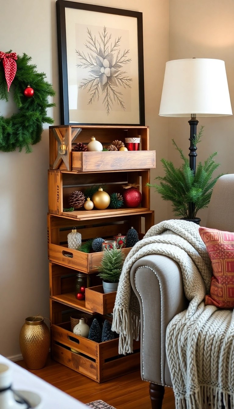 15 Cozy Rustic Christmas Decor Ideas That Will Transform Your Home! - 11. Repurposed Wooden Crates