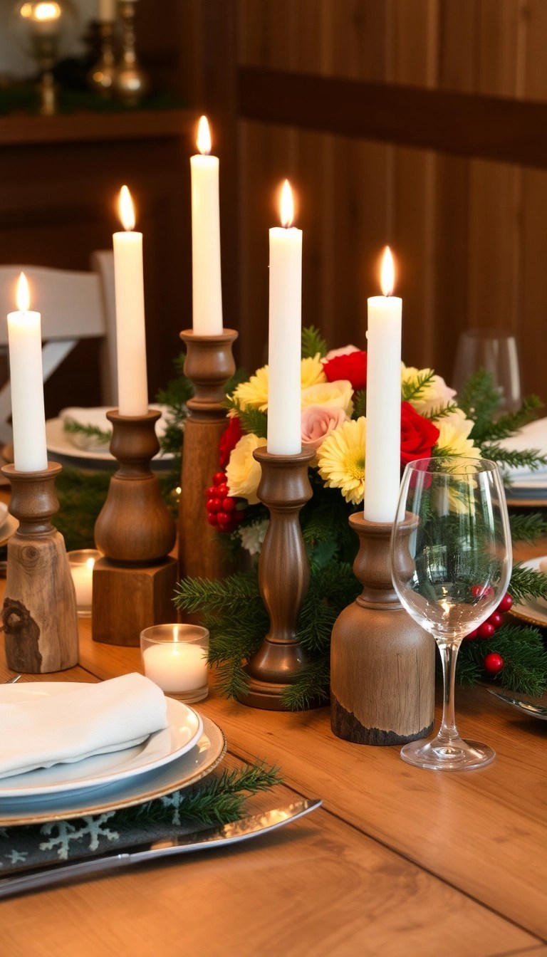 15 Cozy Rustic Christmas Decor Ideas That Will Transform Your Home! - 3. Rustic Candle Holders