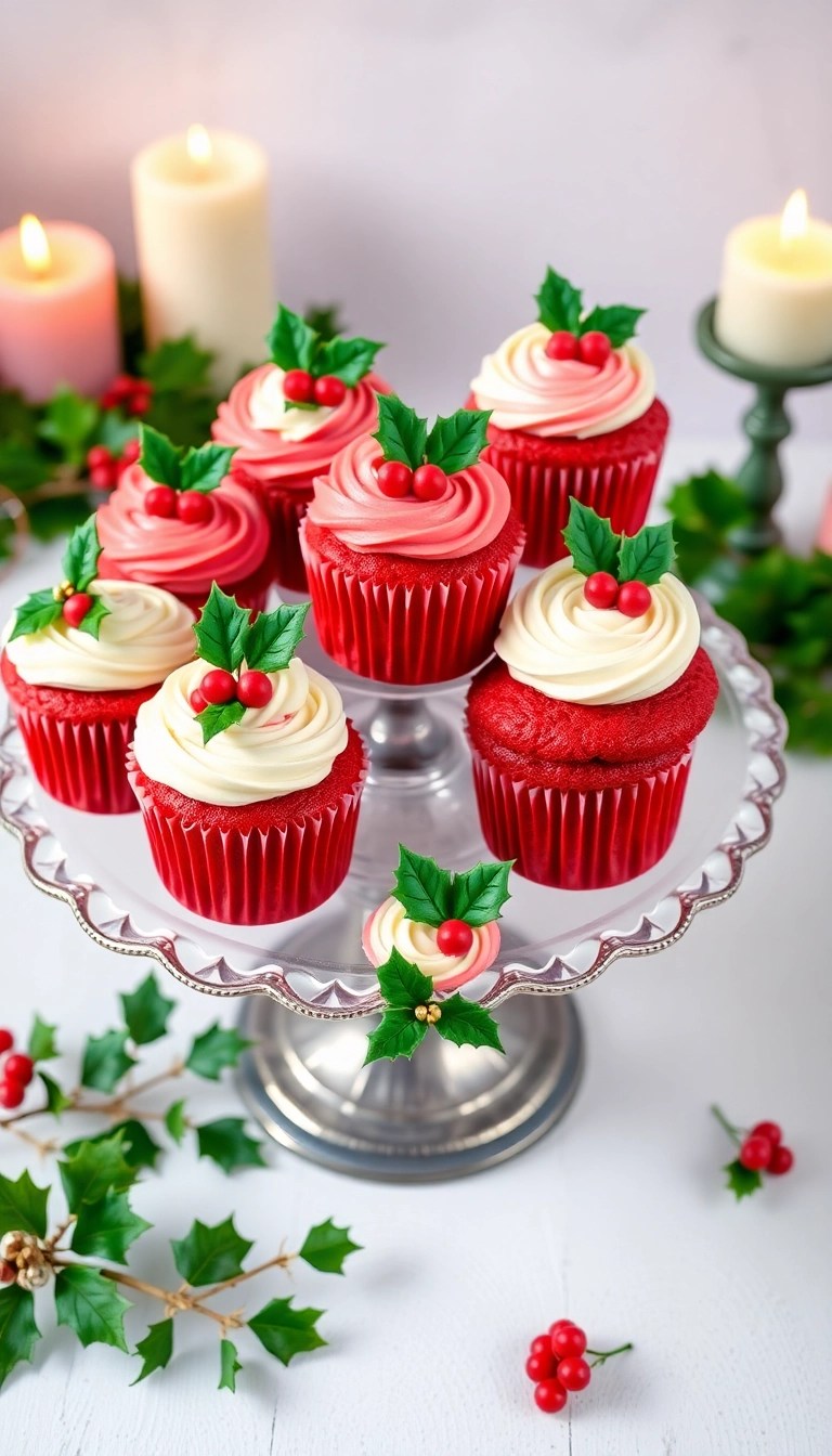 17 Creative Christmas Cupcake Designs That Will Blow Your Guests Away! - 8. Holly Jolly Cupcakes