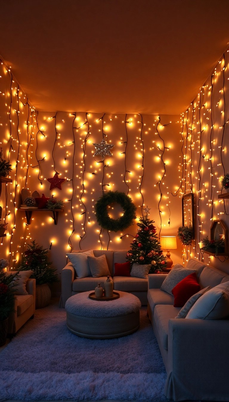 20 Easy DIY Christmas Wallpaper Ideas That'll Add a Personal Touch to Your Holidays! - 15. Holiday Lights Backdrop