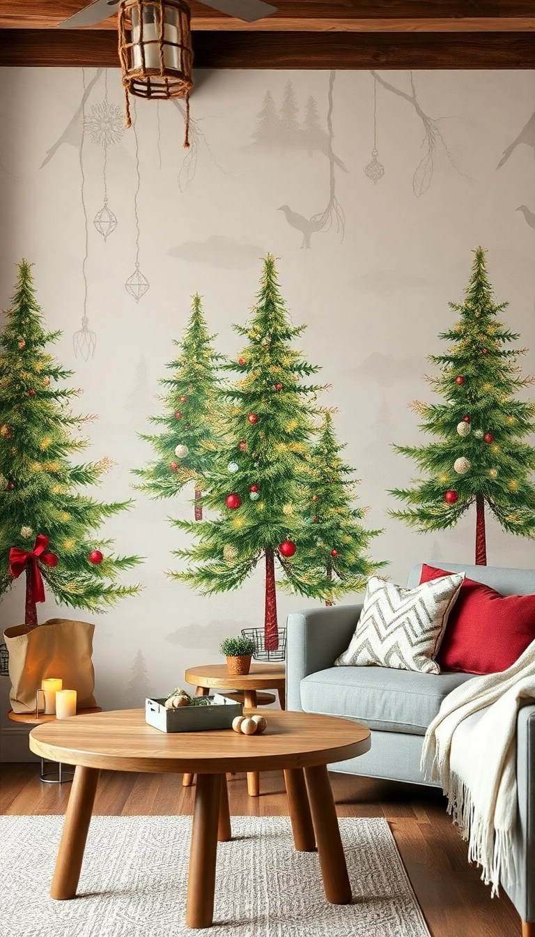 20 Easy DIY Christmas Wallpaper Ideas That'll Add a Personal Touch to Your Holidays! - 3. Rustic Christmas Trees