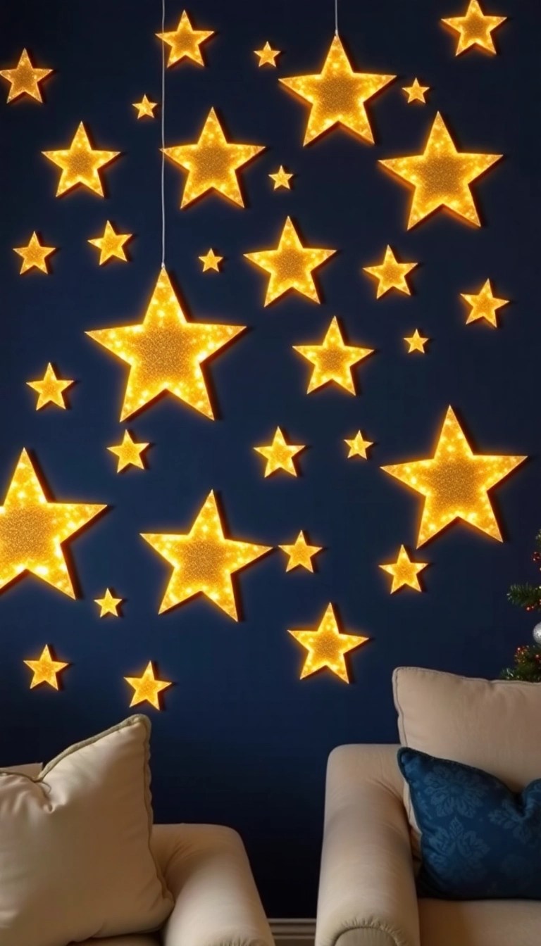 20 Easy DIY Christmas Wallpaper Ideas That'll Add a Personal Touch to Your Holidays! - 4. Glittering Gold Stars