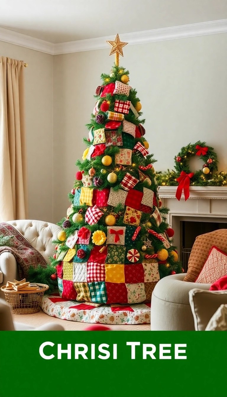 20 Stunning DIY Christmas Tree Ideas You Can Make for Under $50 - 20. Patchwork Quilt Tree