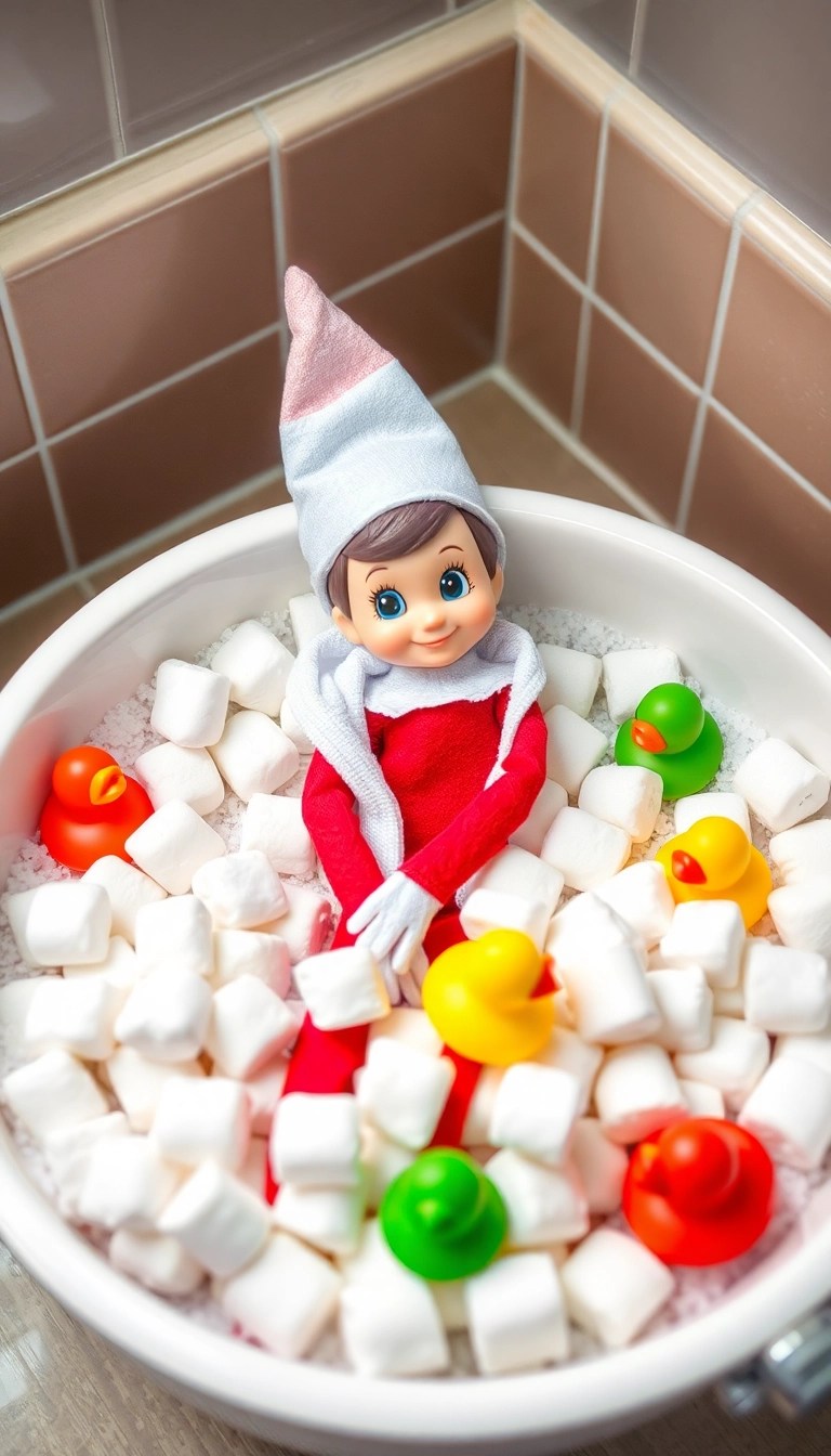 25 Hilarious Elf on the Shelf Ideas That'll Have You Laughing Out Loud! - 1. Elf Taking a Bubble Bath