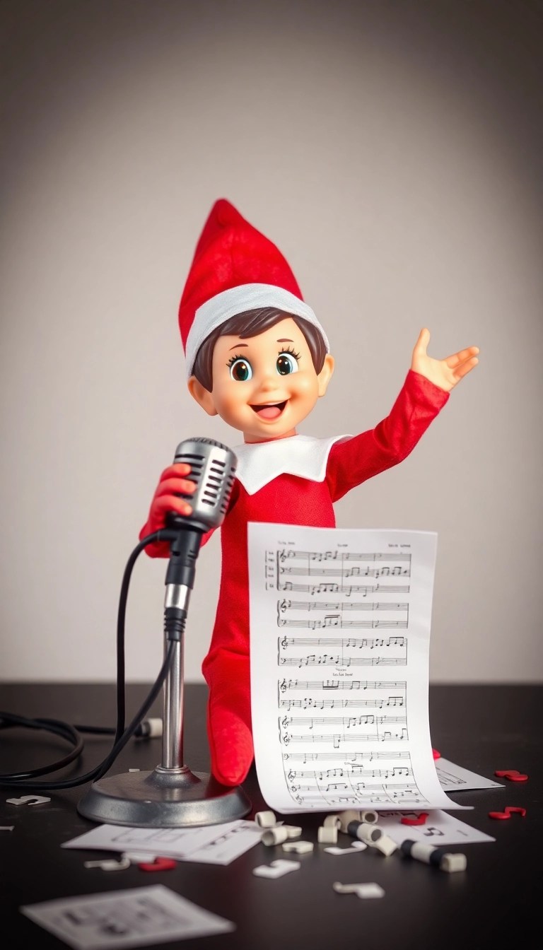 25 Hilarious Elf on the Shelf Ideas That'll Have You Laughing Out Loud! - 12. Elf's Christmas Karaoke