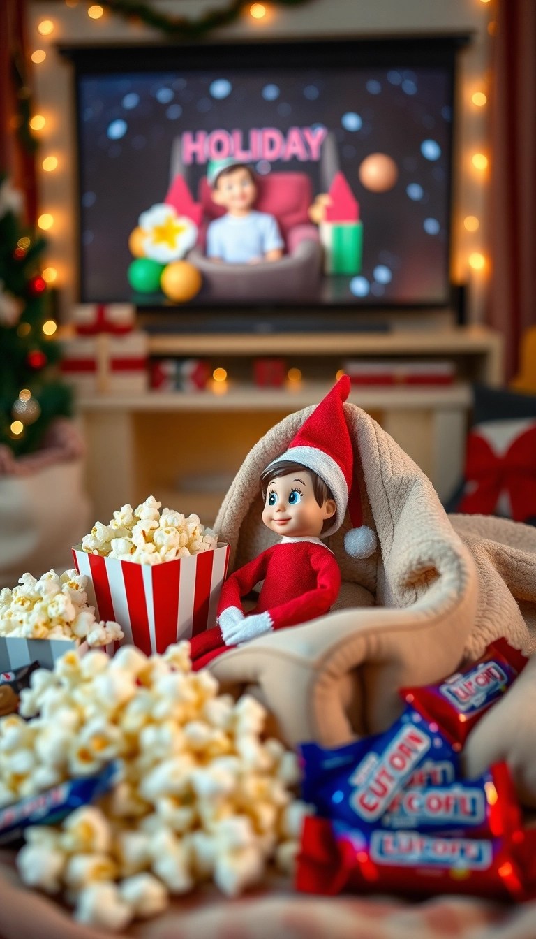 25 Hilarious Elf on the Shelf Ideas That'll Have You Laughing Out Loud! - 5. Elf's Movie Night