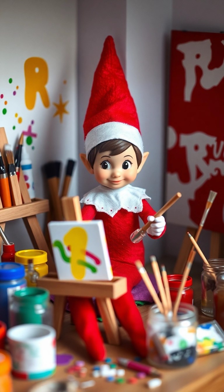 25 Hilarious Elf on the Shelf Ideas That'll Have You Laughing Out Loud! - 8. Elf's Art Studio