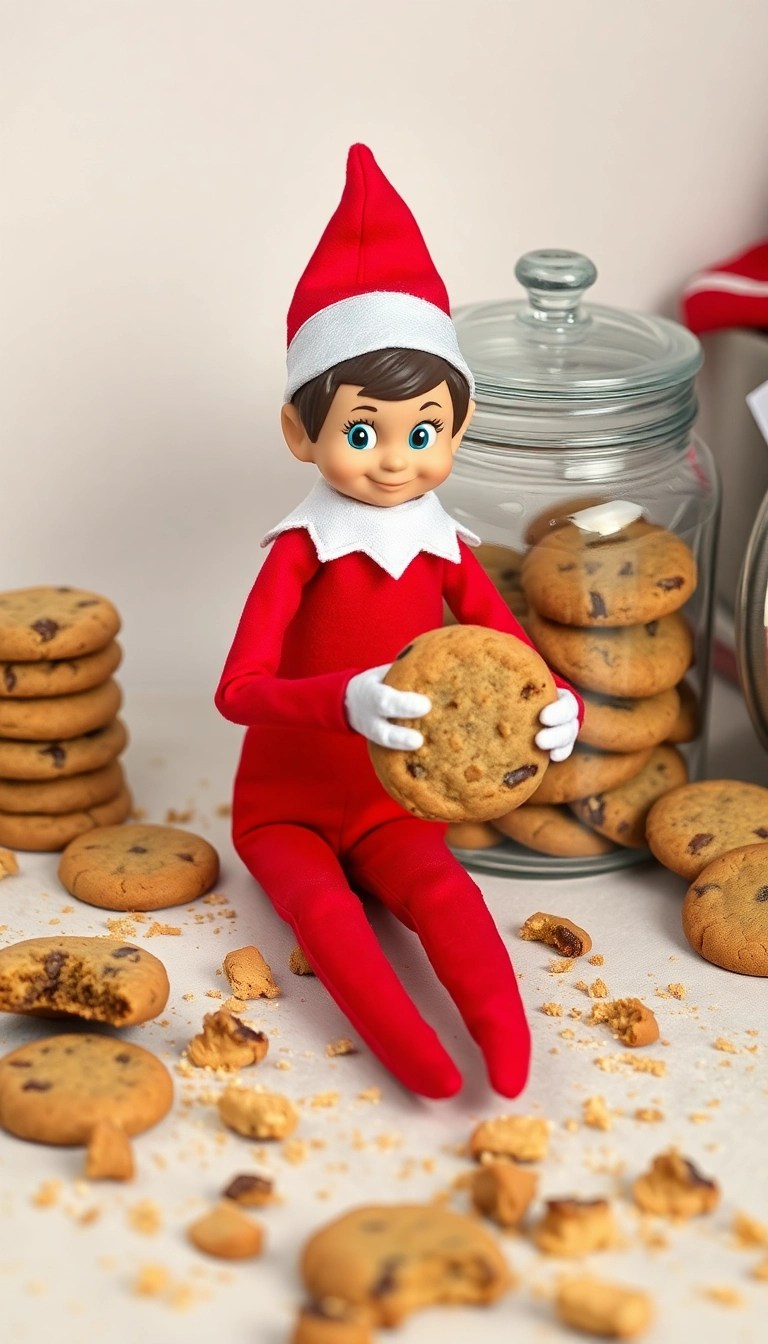 25 Hilarious Elf on the Shelf Ideas That'll Have You Laughing Out Loud! - 9. Elf Caught 'Stealing' Cookies
