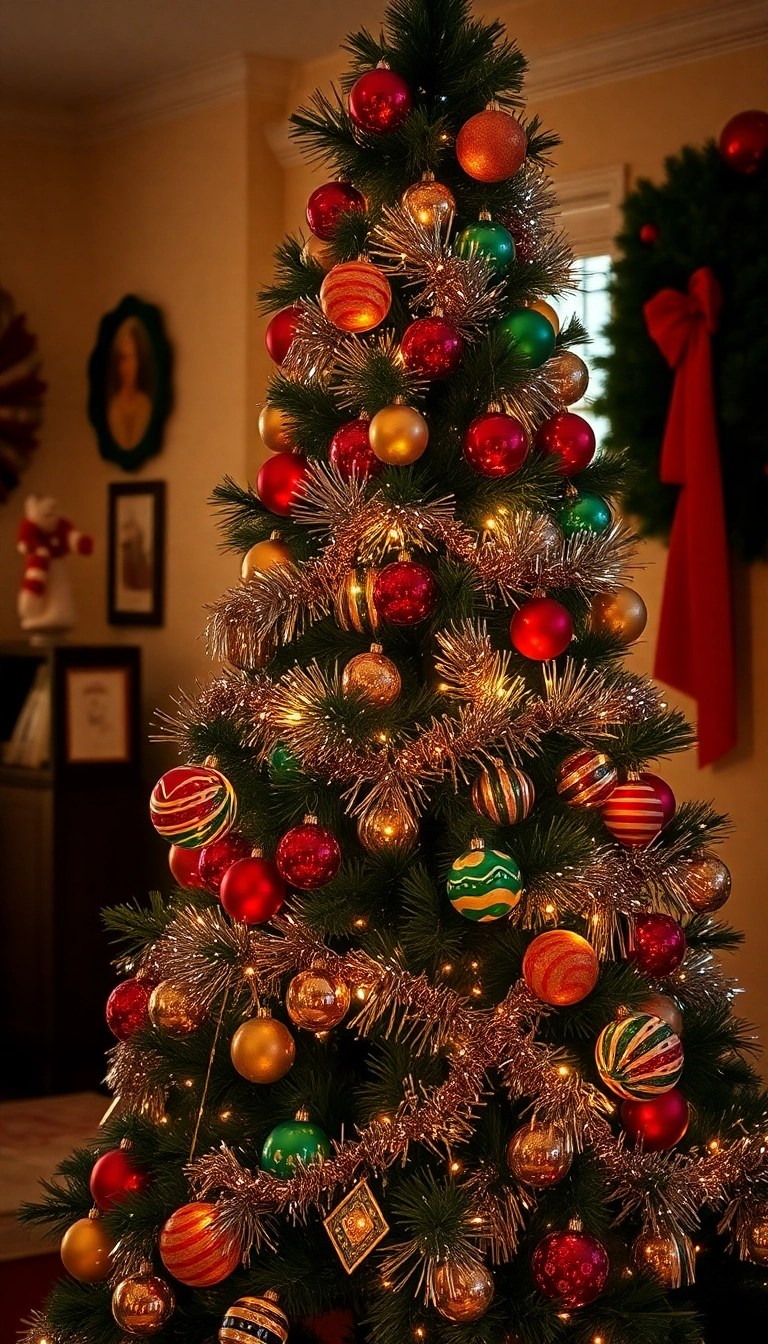 25 Stunning Christmas Tree Decorating Ideas That'll Make Your Guests Go 'WOW!' - 4. Vintage Glam with Retro Ornaments