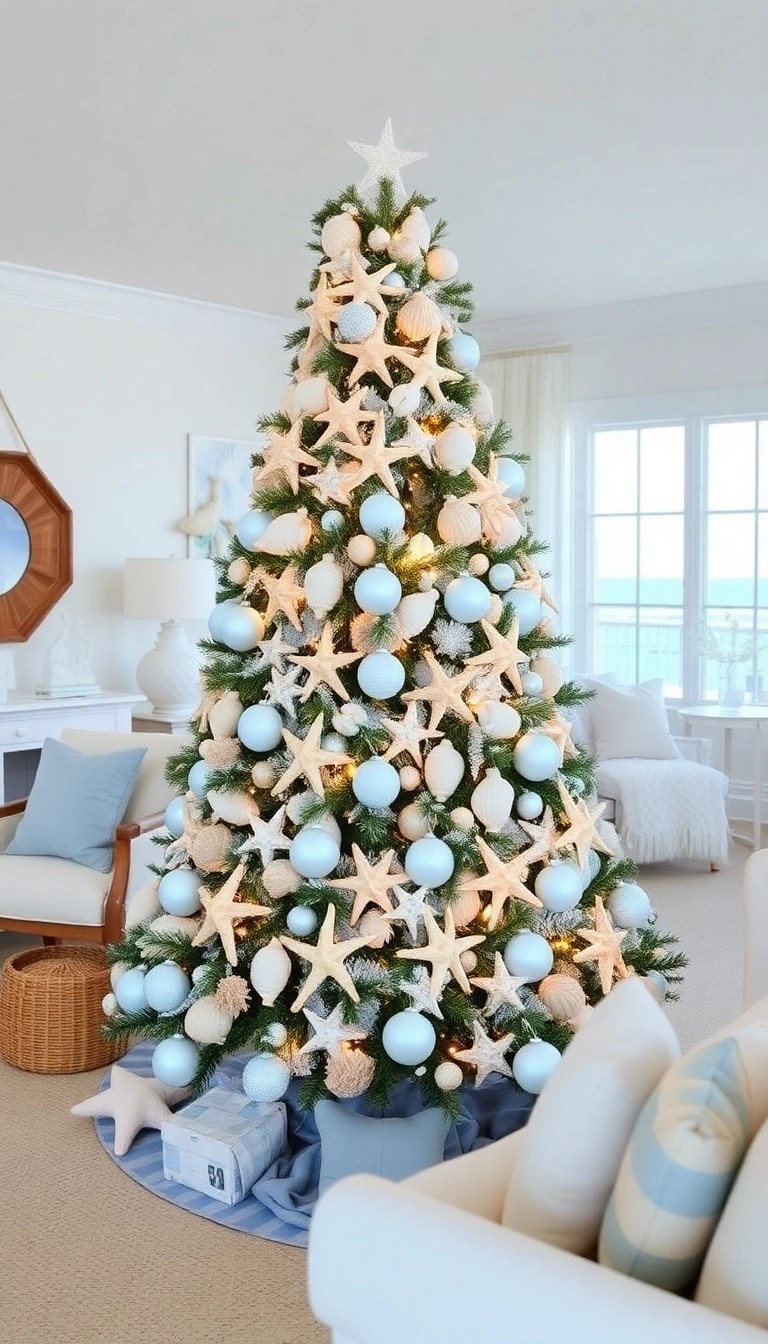 25 Stunning Christmas Tree Decorating Ideas That'll Make Your Guests Go 'WOW!' - 7. Coastal Christmas with Sea-Inspired Decor