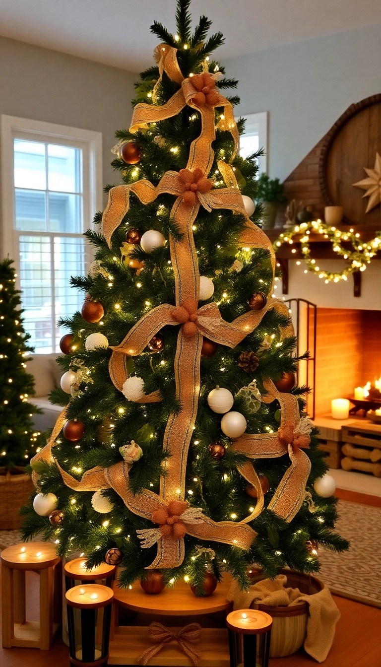 25 Stunning Christmas Tree Decorating Ideas That'll Make Your Guests Go 'WOW!' - 8. Farmhouse Elegance with Burlap and Lace