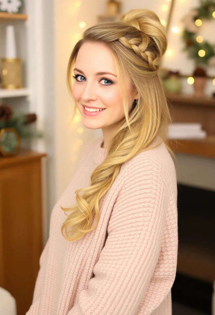 20 Elegant Updo Hairstyles for January Events (You'll Love #3!) - 6. Half-Up Braided Bun