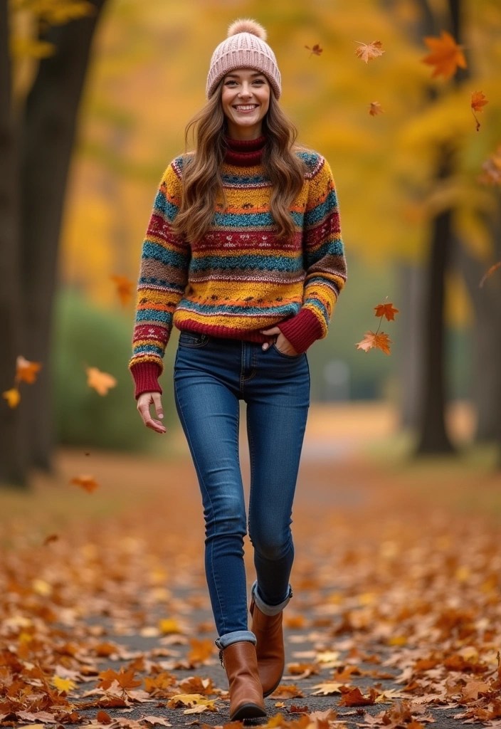 12 Cozy Autumn Sweater Looks That’ll Keep You Warm and Stylish (Don’t Miss #5!) - 10. Fair Isle Sweater with Slim Fit Jeans