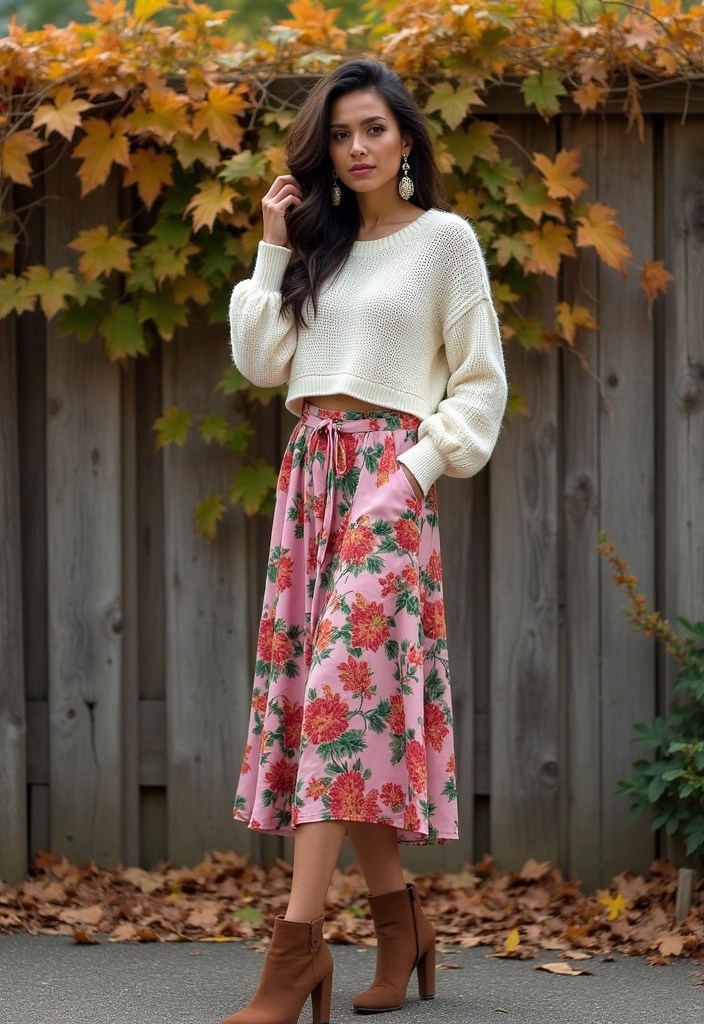 12 Cozy Autumn Sweater Looks That’ll Keep You Warm and Stylish (Don’t Miss #5!) - 5. Cropped Sweater with Midi Skirt (Don’t Miss This Look!)