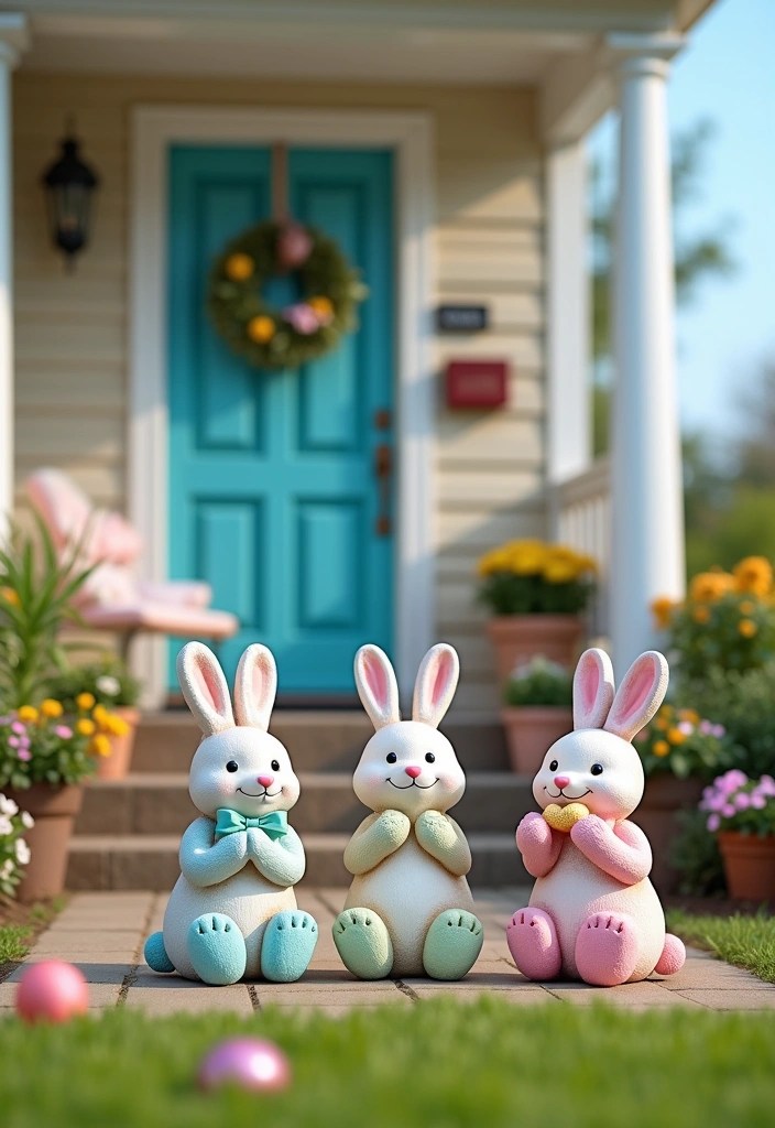 13 Adorable Easter Decorations for Your Front Door That Will Delight Everyone! - 11. Whimsical Bunny Statues