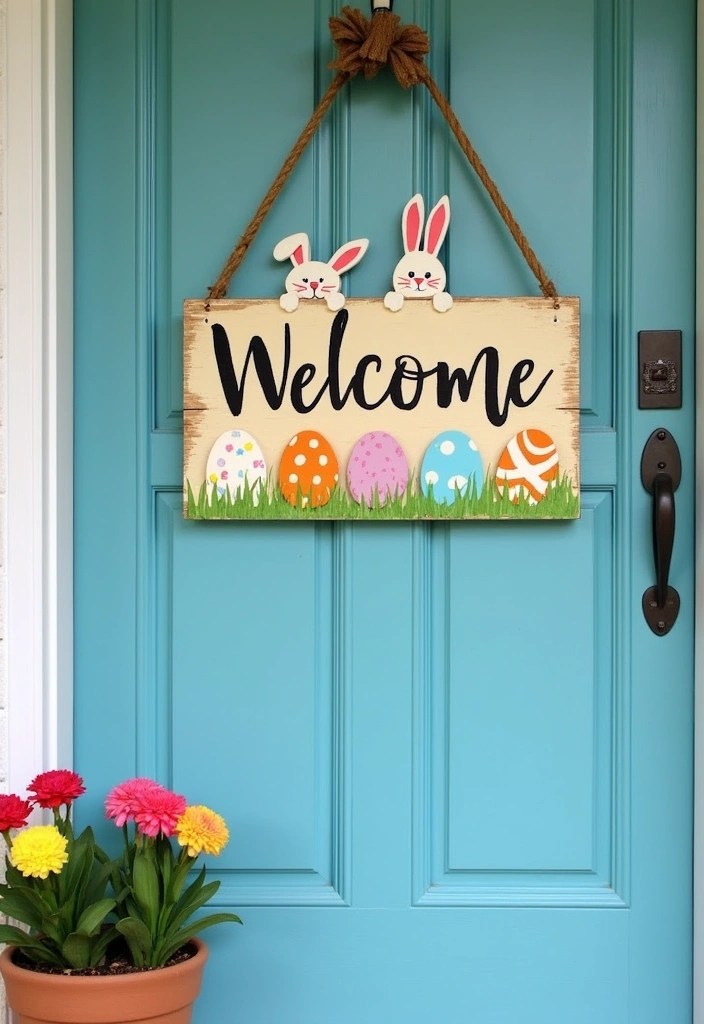 13 Adorable Easter Decorations for Your Front Door That Will Delight Everyone! - 4. Welcome Sign with a Twist