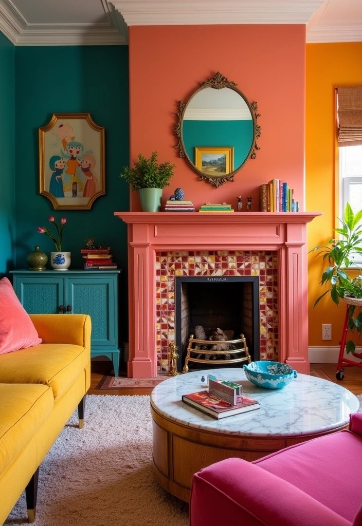 14 Genius Fireplace Layouts That Will Make Your Living Room the Coziest Spot! - 12. Bold Color Choices