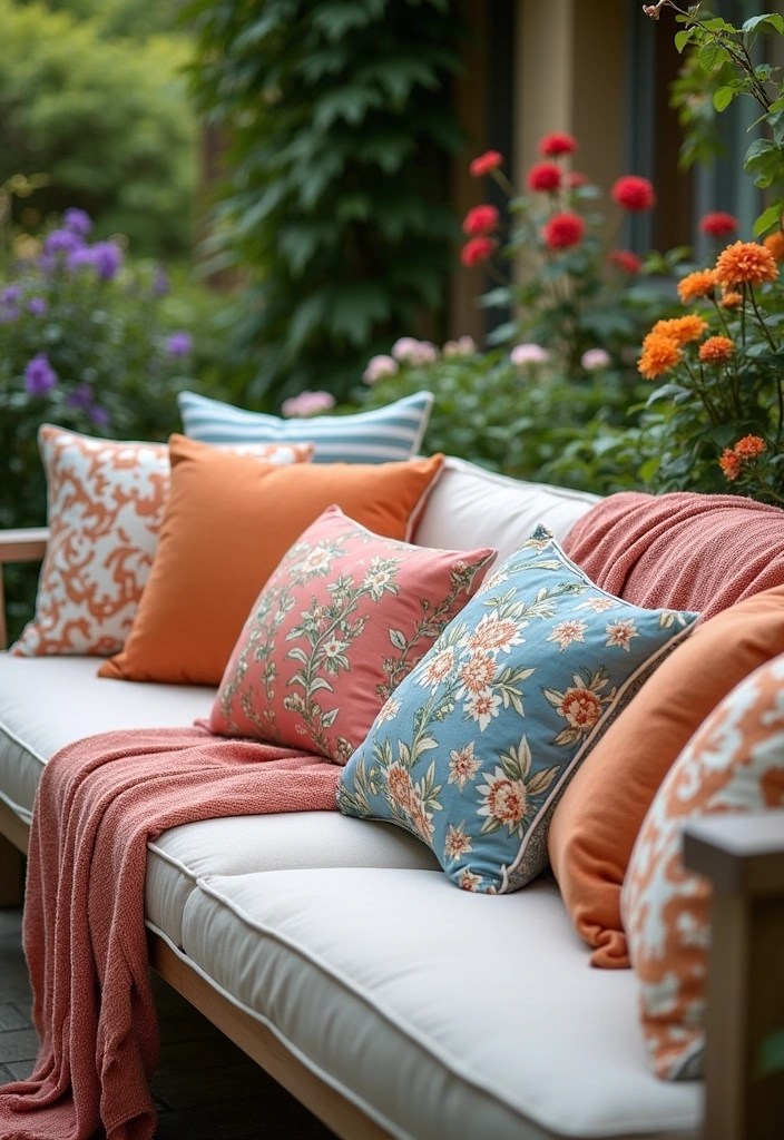 14 Outdoor Living Space Hacks That’ll Make Your Backyard Feel Like a Vacation (Check Out #5!) - 10. Inviting Outdoor Pillows and Throws