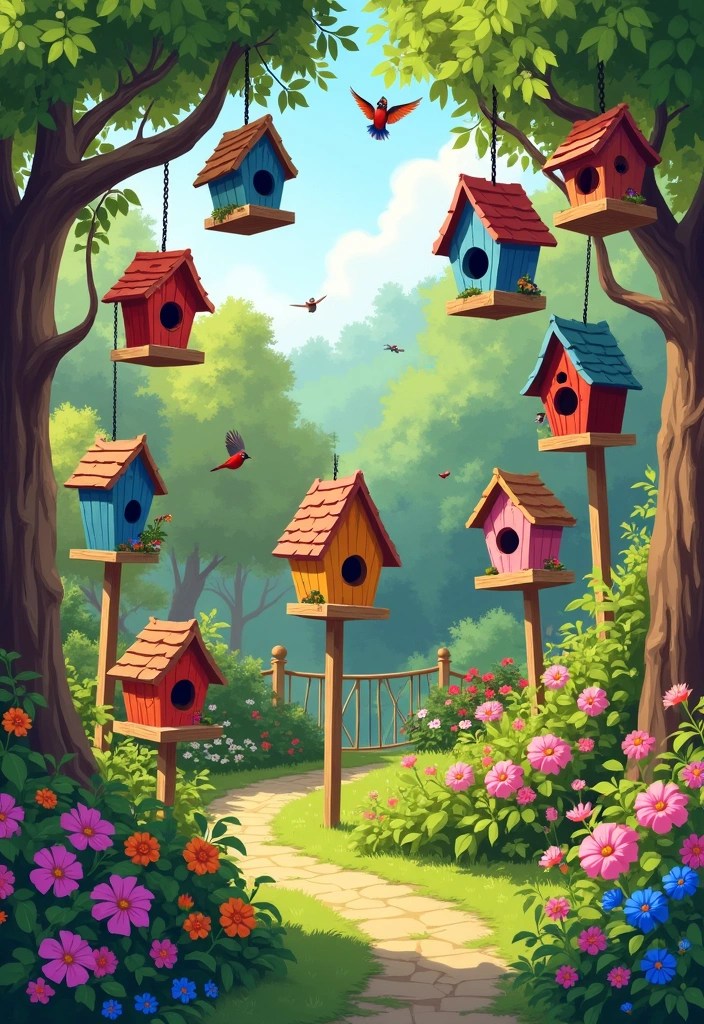 14 Seasonal Garden Decor Ideas That'll Bring Joy All Year Round (You’ll Love #6!) - 10. Colorful Birdhouses