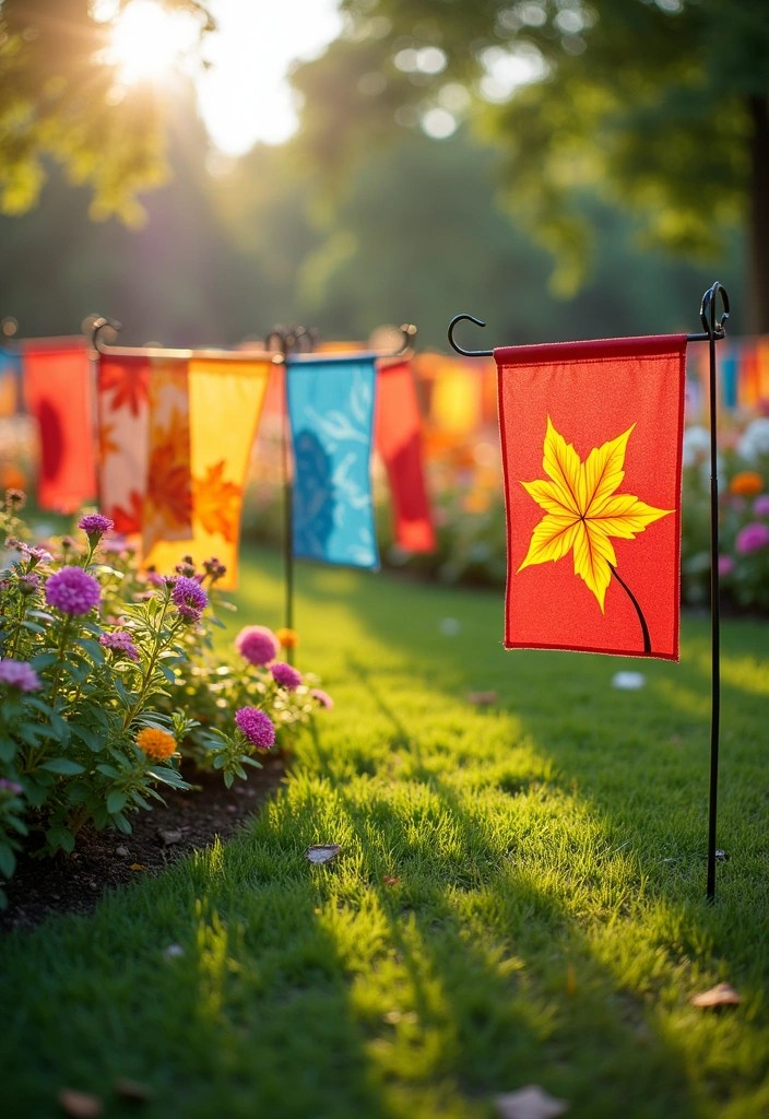 14 Seasonal Garden Decor Ideas That'll Bring Joy All Year Round (You’ll Love #6!) - 6. Festive Garden Flags