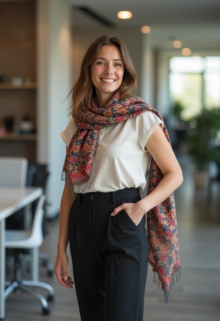15 Cute Professional Outfits That'll Make You the Best-Dressed in the Office! - 13. Stylish Scarf & Simple Outfit