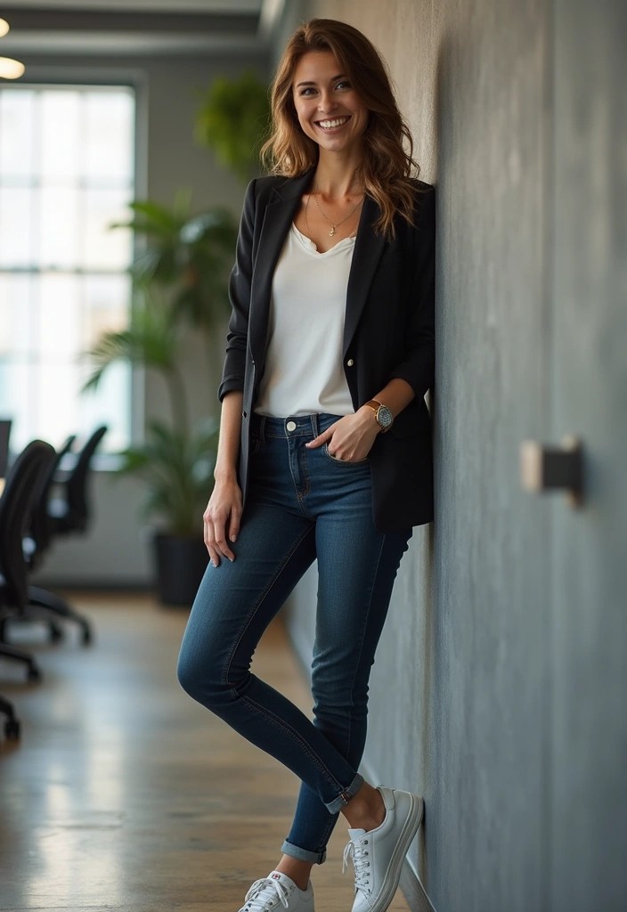 15 Cute Professional Outfits That'll Make You the Best-Dressed in the Office! - 15. Fun Casual Outfit: Denim & Blazer