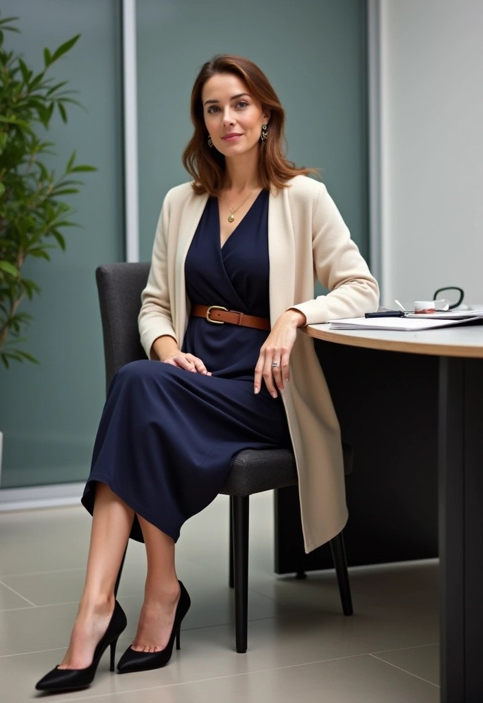 15 Cute Professional Outfits That'll Make You the Best-Dressed in the Office! - 3. Chic Midi Dress with a Belt