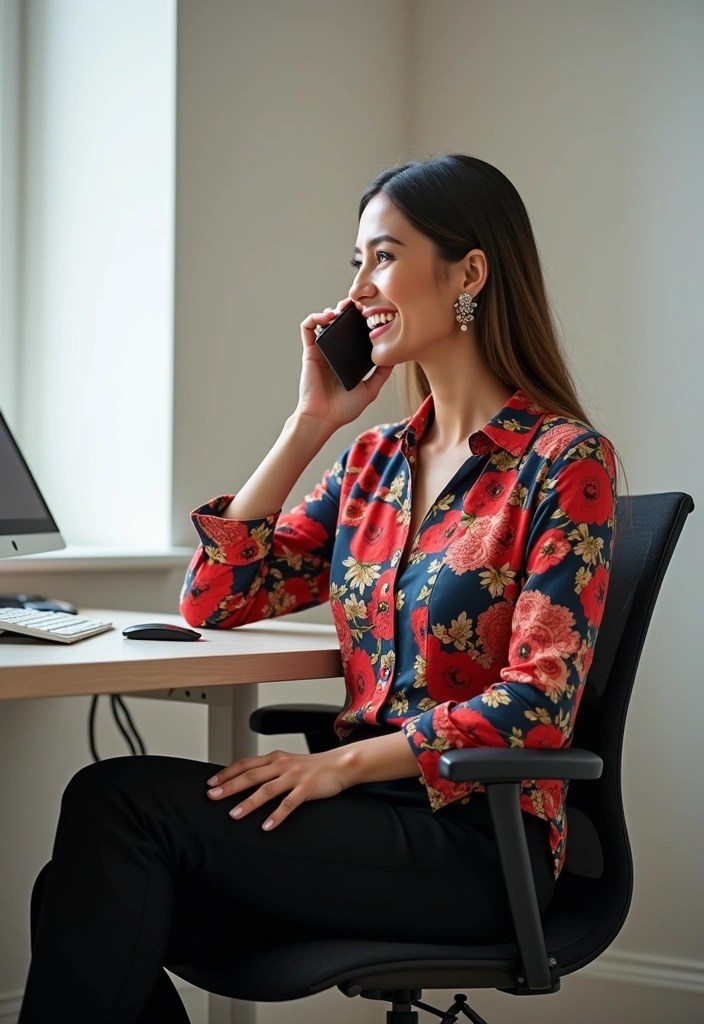 15 Cute Professional Outfits That'll Make You the Best-Dressed in the Office! - 9. Playful Prints: Floral Blouse & Solid Pants