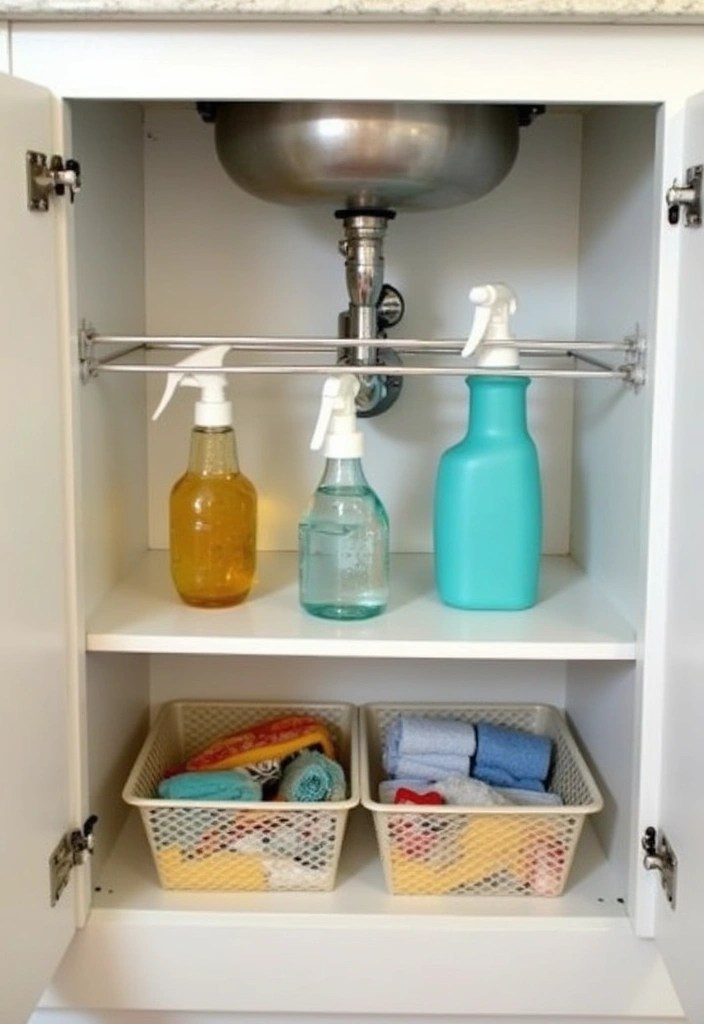 15 Genius Kitchen Storage Ideas That'll Make You Say 'Why Didn't I Think of That?!' - 10. Tension Rods for Cleaning Supplies