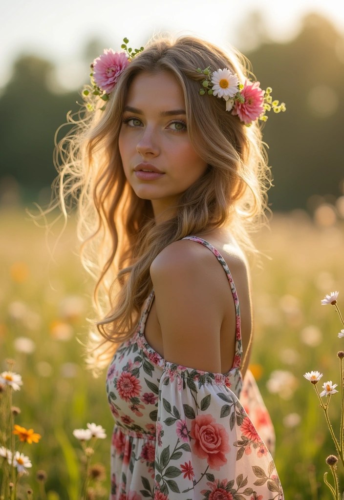 18 Beachy Wavy Hairstyles for a Laid-Back Spring Vibe (You’ll Love #3!) - 9. Boho Waves with Floral Accents