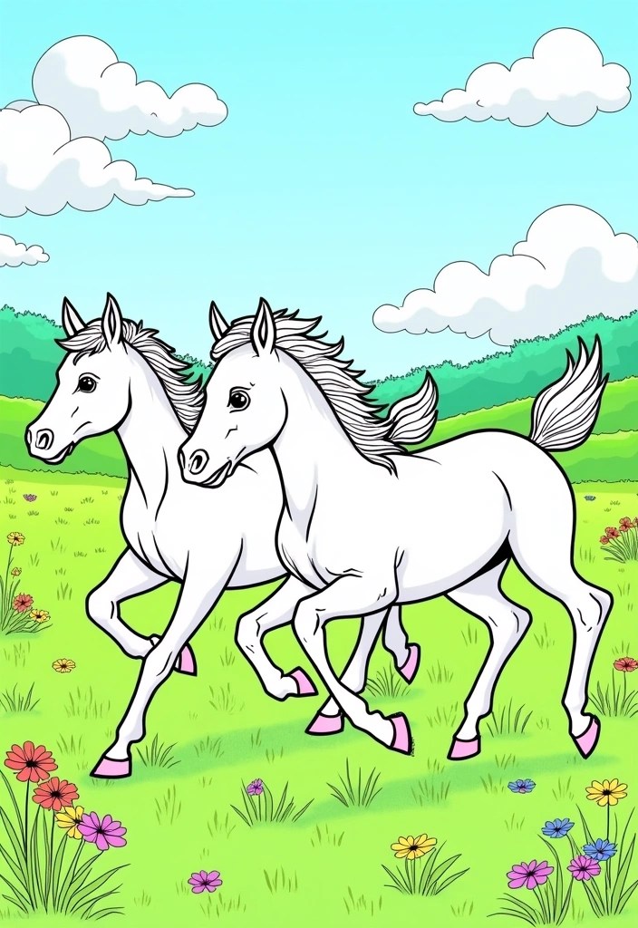 18 Cute Spring Animal Coloring Pages That Will Make You Smile (Don't Miss #7!) - 10. Frolicking Foals