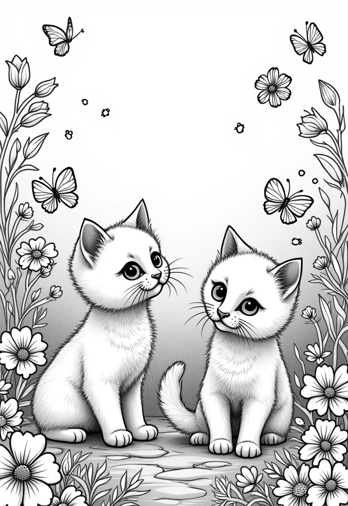 18 Cute Spring Animal Coloring Pages That Will Make You Smile (Don't Miss #7!) - 7. Don’t Miss This: Kittens in Bloom!
