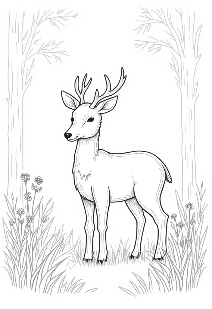 18 Cute Spring Animal Coloring Pages That Will Make You Smile (Don't Miss #7!) - 9. Gentle Deer