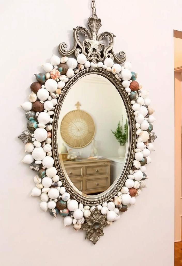 25 Stunning Beach Decor Ideas That’ll Transform Your Home into a Coastal Paradise! - 14. Shell-Decorated Mirrors
